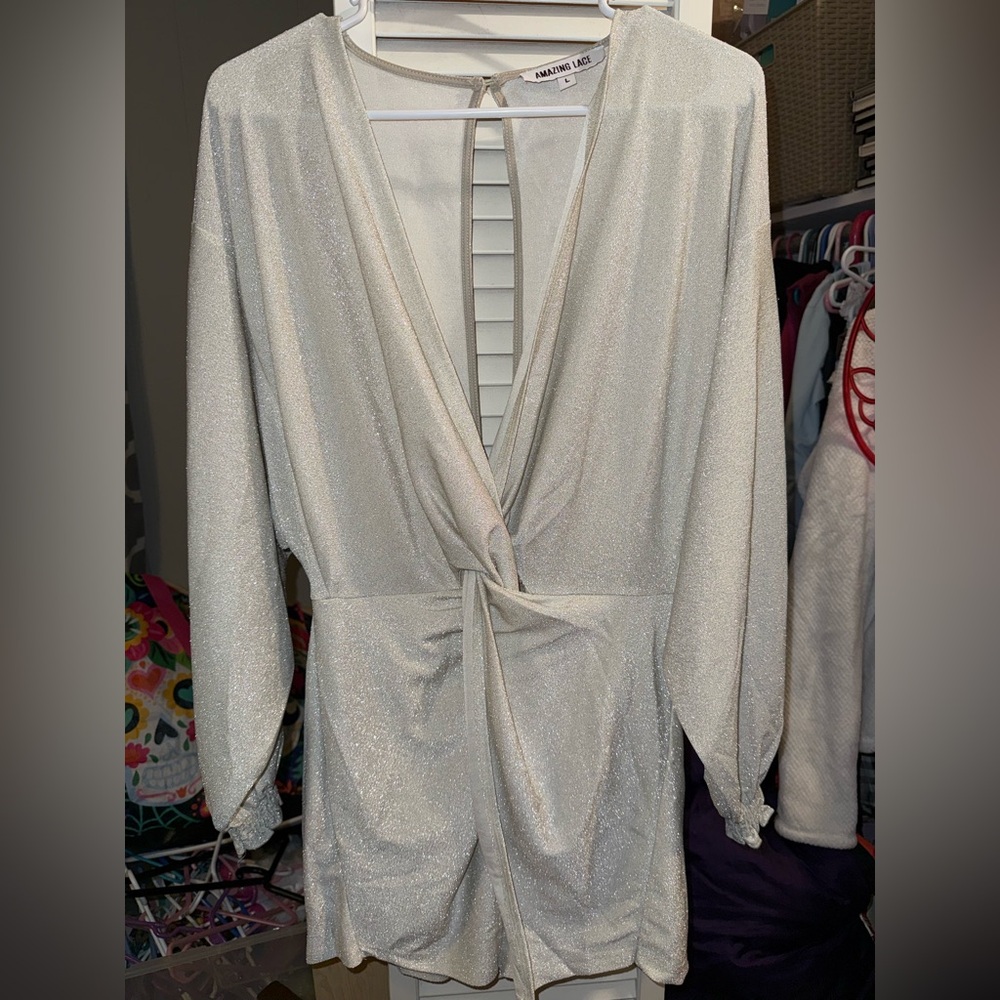 Amazing Lace Shimmering silver Romper